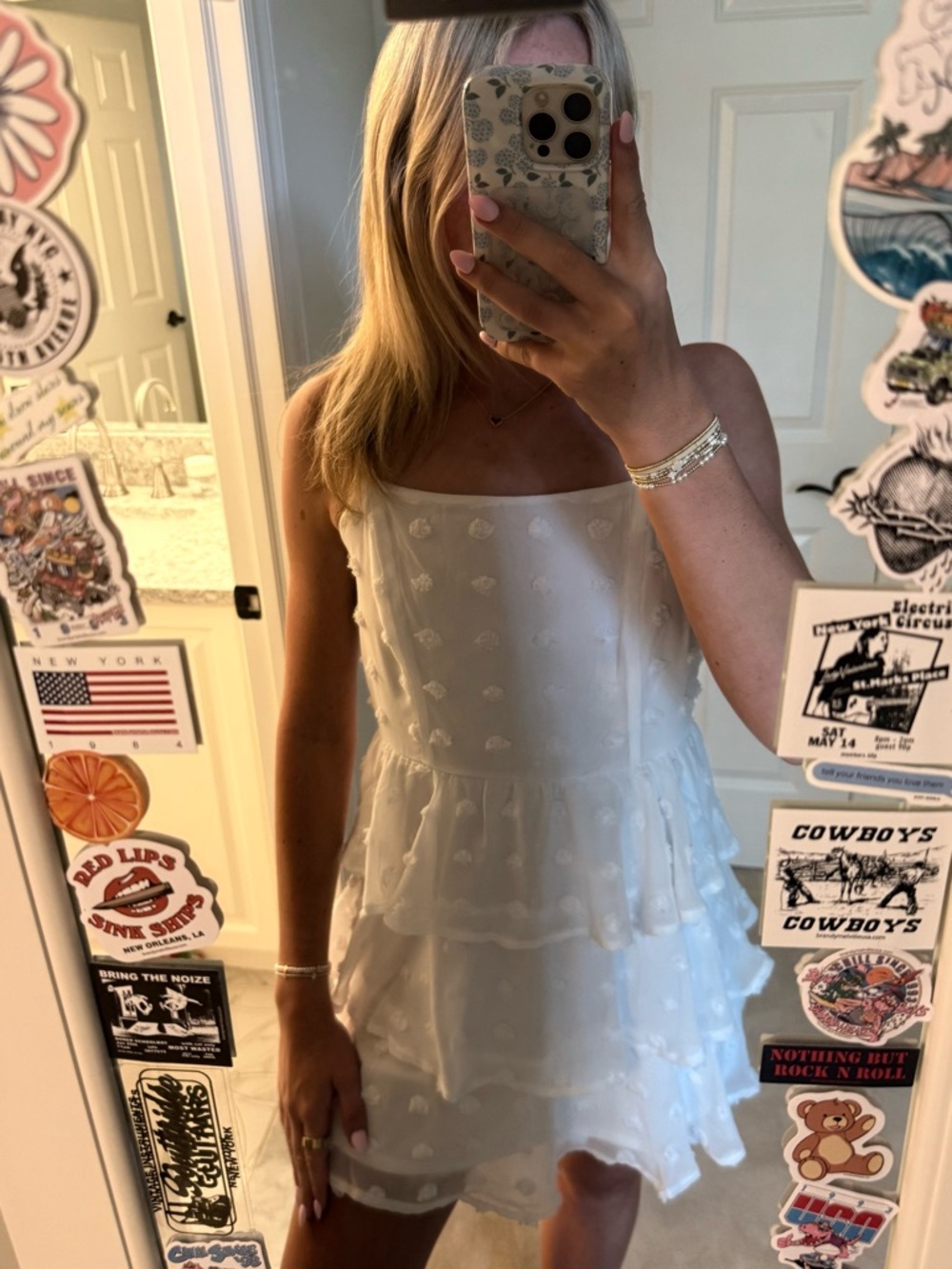 Francesca's Collections White Tiered Swiss Dot Camisole Dress